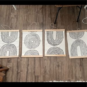 Set of 4 Urban Outfitters Handmade Canvas Line Paintings